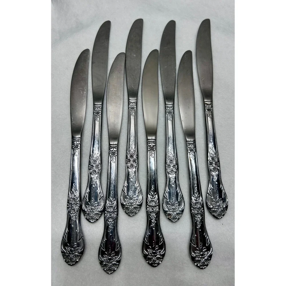 Rogers Precious Rose Pattern Stainless Flatware Set 53pc Service for 8 plus